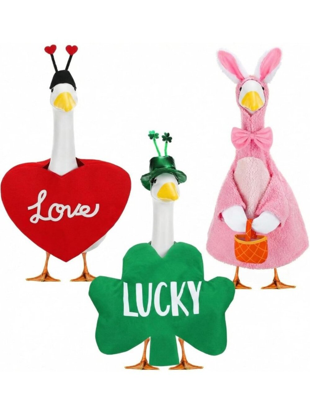 St. Patrick's Day Goose Outfits - Lucky Shamrock Clover Yard Decor for Spring